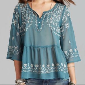 FREE PEOPLE | Pennies Sequel Sheer Embroidered Top